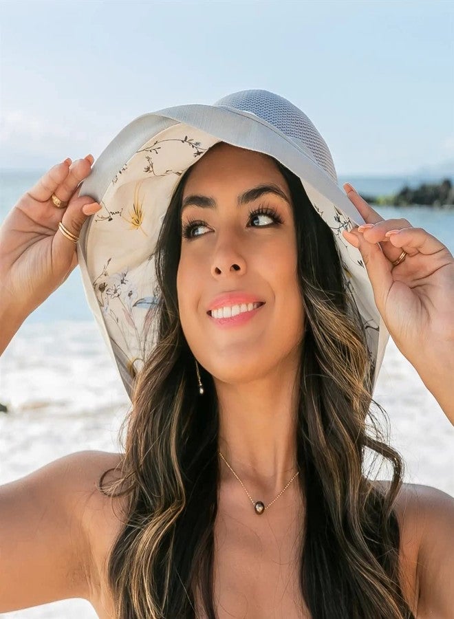 XuoAz Women Summer Sun Hat Floral Beach Hat Wide Brim UV Protection Packable Bucket Cap for Vacation Travel Beige - Image 2